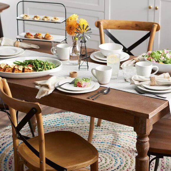 Farmhouse Table Runner 72"L Neutral Gray Woven Runner Fringe Accents 100% Cotton - Picture 3 of 3